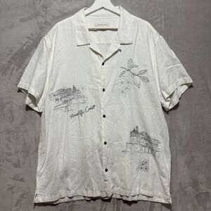 Aeropostale Mens 2XL Amalfi Coast Embroidered Linen Blend Camp Shirt White